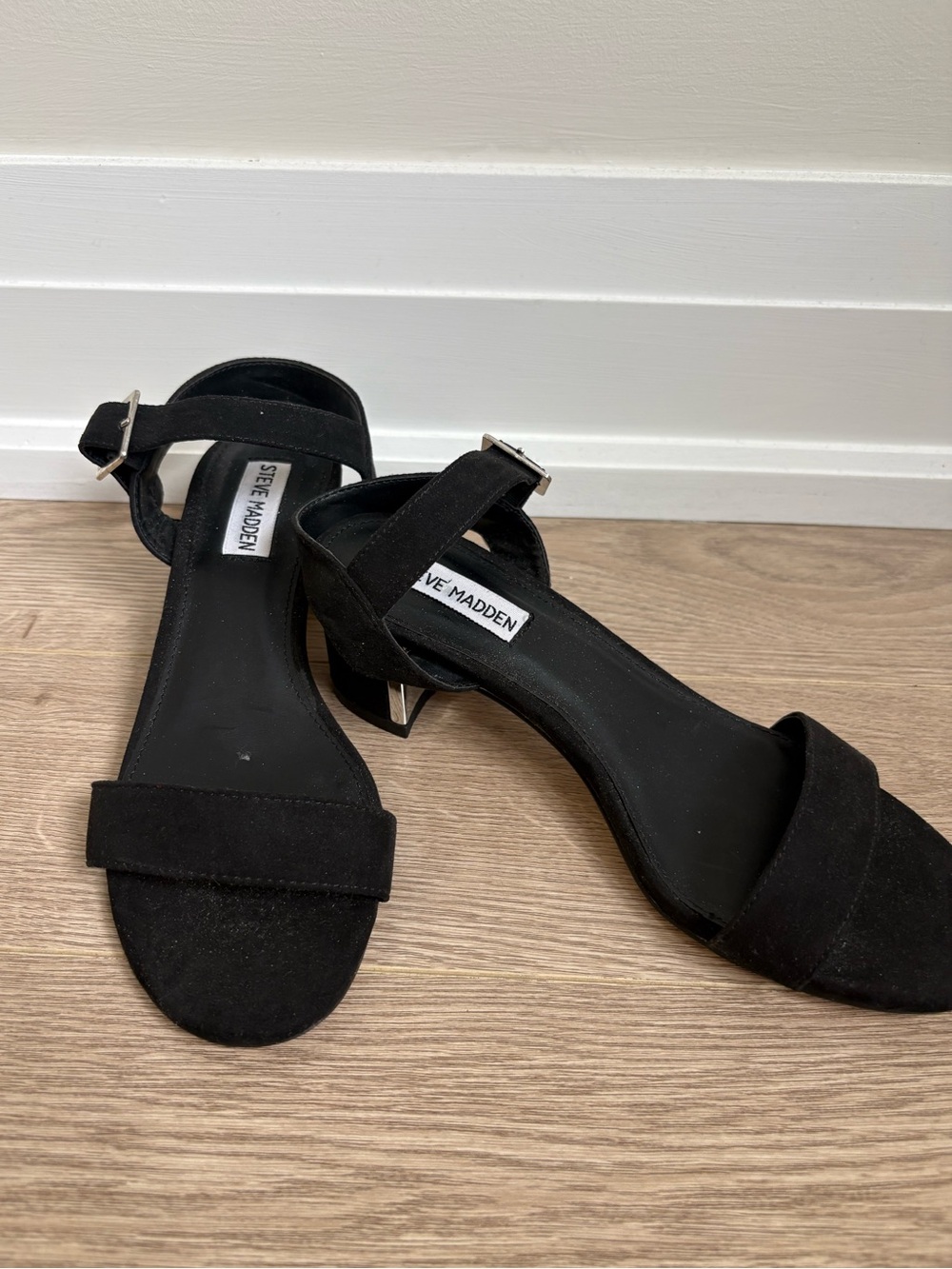 Steve Madden Black Suede Open-Toe Ankle Strap Heels